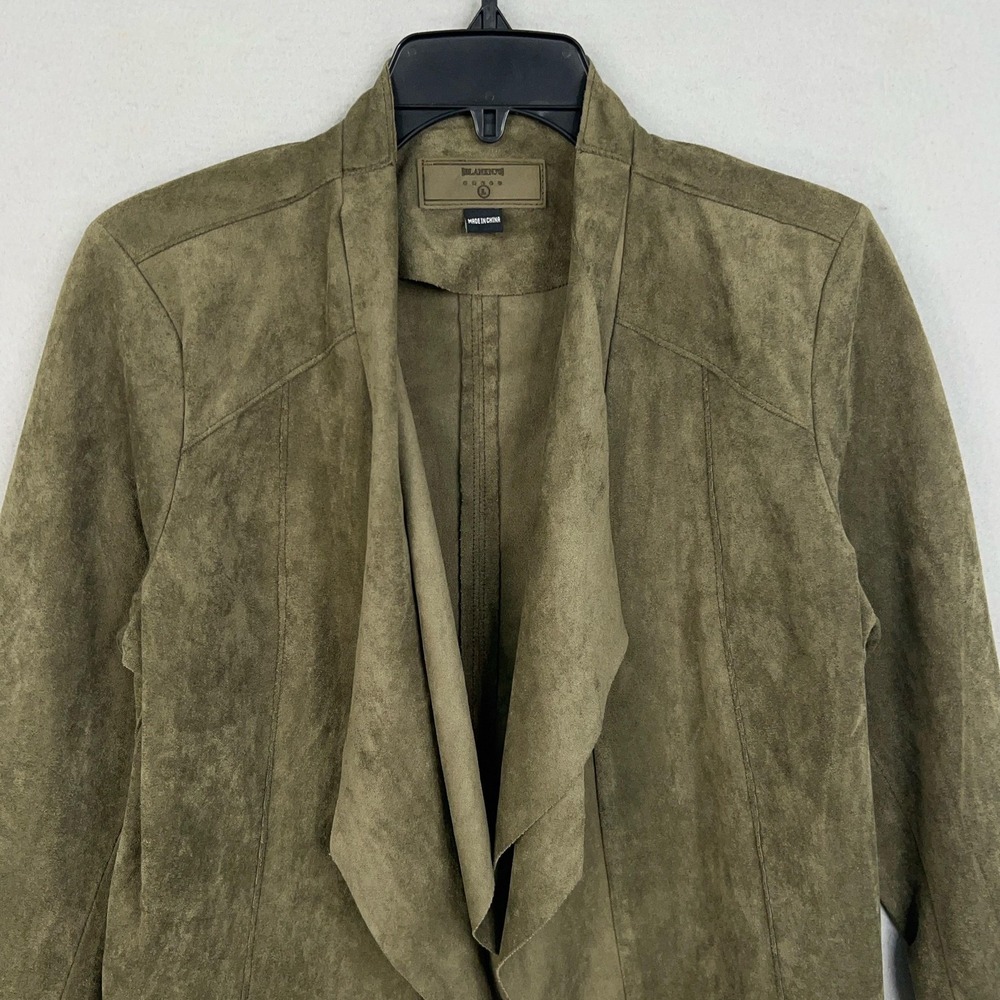 BLANKNYC Jacket Womens Large Olive Faux Suede Waterfall Open Front Moto Ladies - Picture 2 of 13